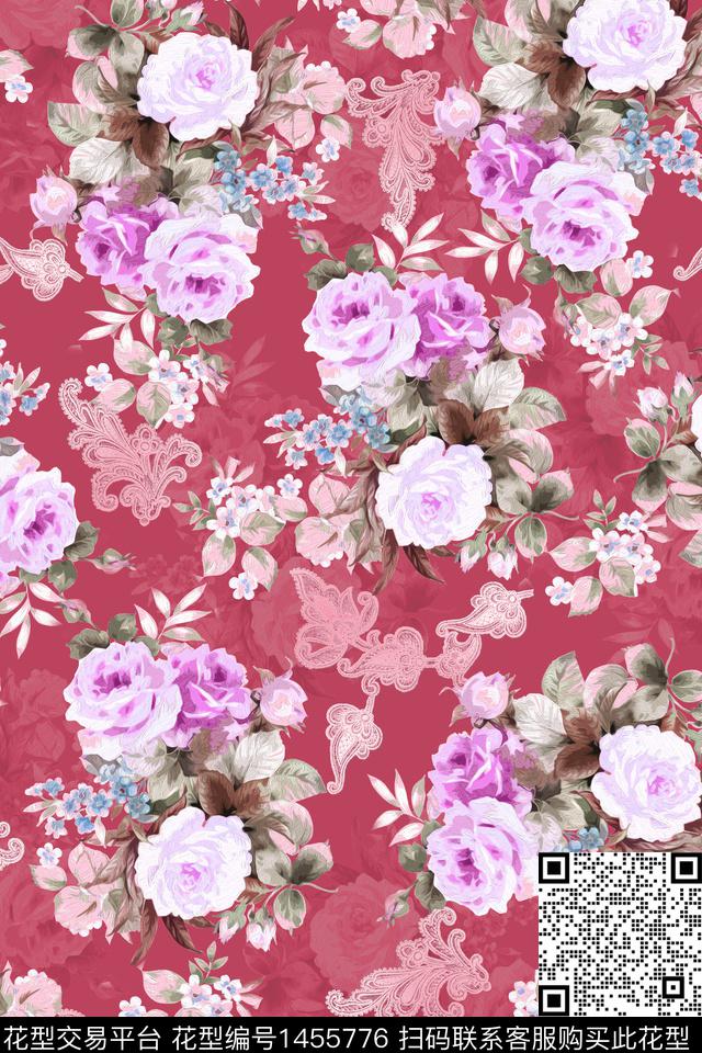 复古花卉大牌风数码印花华亿平台下载（图片编号: 1455776） - 瓦栏（Walan）