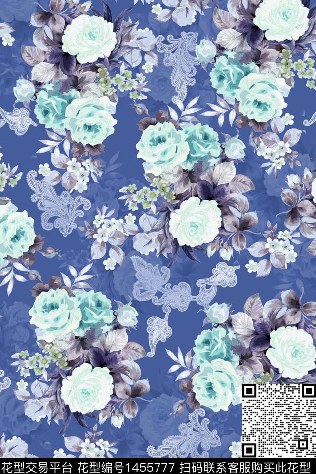 复古花卉大牌风数码印花华亿平台下载（图片编号: 1455777） - 瓦栏（Walan）