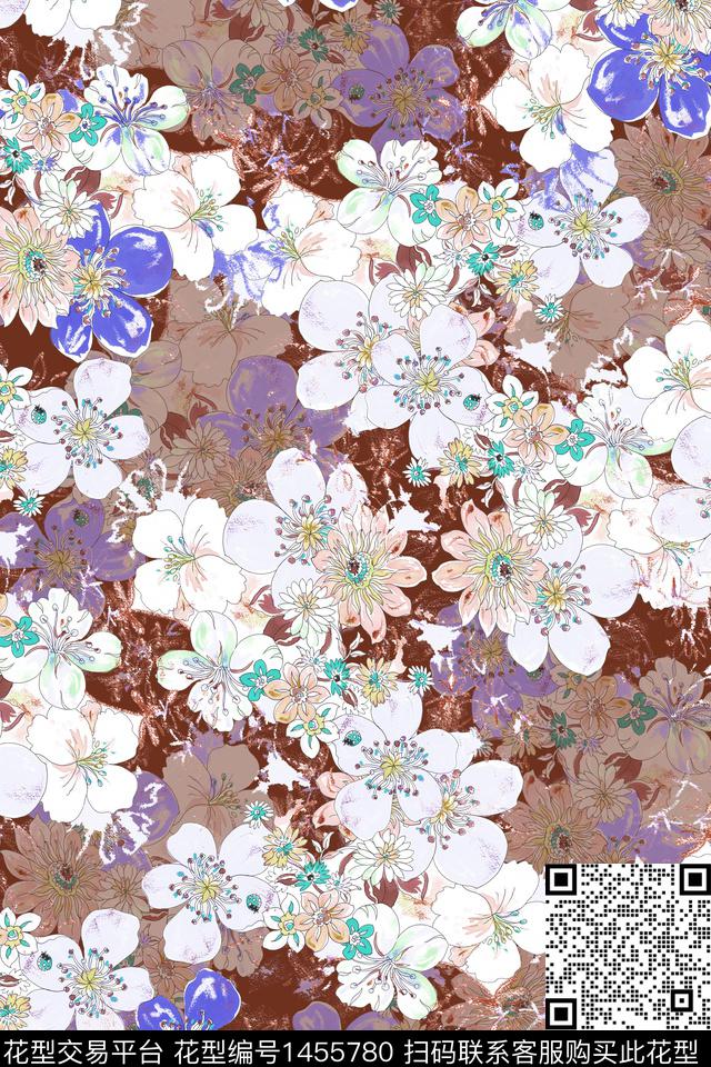复古花卉春夏华亿平台数码印花华亿平台下载（图片编号: 1455780） - 瓦栏（Walan）