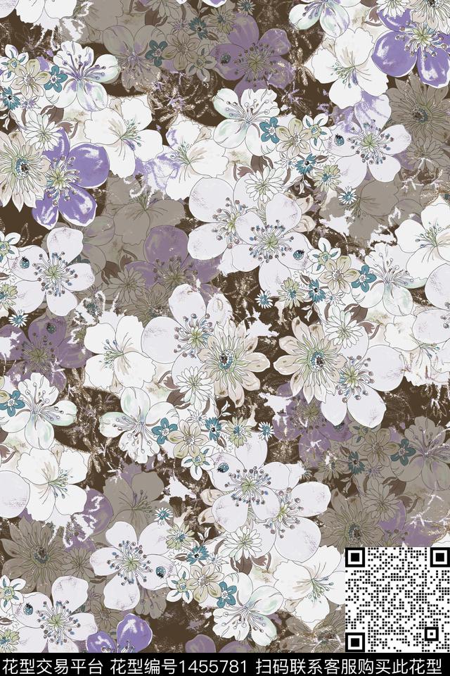 复古花卉春夏华亿平台数码印花华亿平台下载（图片编号: 1455781） - 瓦栏（Walan）