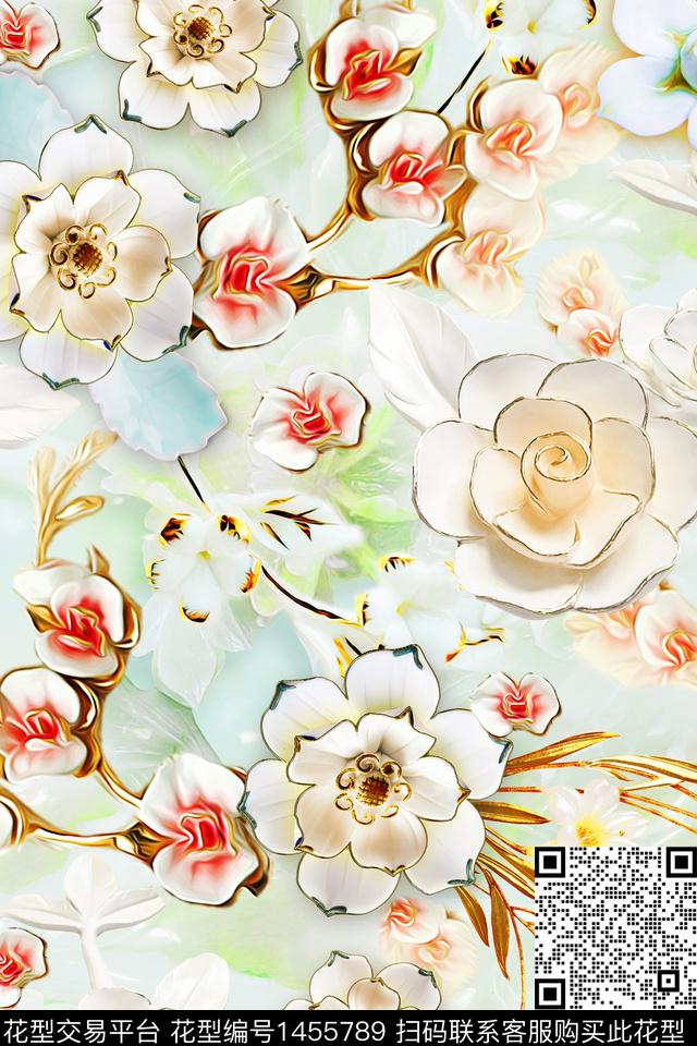 花卉大牌风3D立体数码印花华亿平台下载（图片编号: 1455789） - 瓦栏（Walan）