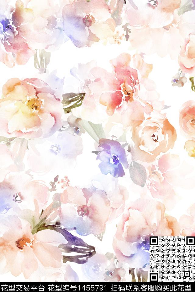 抽象花卉清爽底花卉花卉数码印花华亿平台下载（图片编号: 1455791） - 瓦栏（Walan）