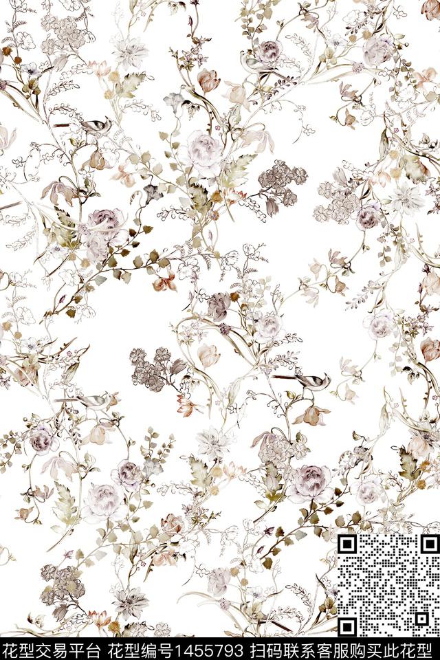 清爽底花卉花卉大牌风数码印花华亿平台下载（图片编号: 1455793） - 瓦栏（Walan）
