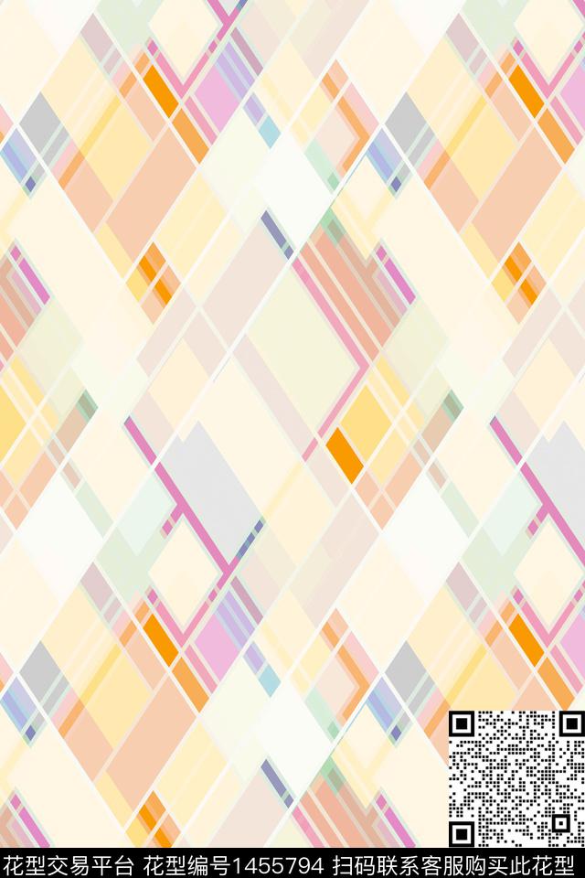 几何炫彩格子数码印花华亿平台下载（图片编号: 1455794） - 瓦栏（Walan）