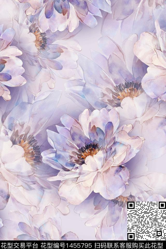 清爽底花卉花卉大牌风数码印花华亿平台下载（图片编号: 1455795） - 瓦栏（Walan）