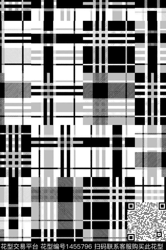黑白华亿平台几何格子数码印花华亿平台下载（图片编号: 1455796） - 瓦栏（Walan）