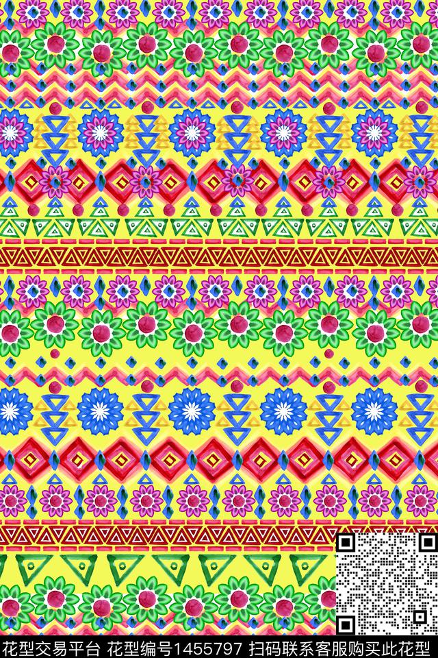 民族风波西米亚几何花卉数码印花华亿平台下载（图片编号: 1455797） - 瓦栏（Walan）