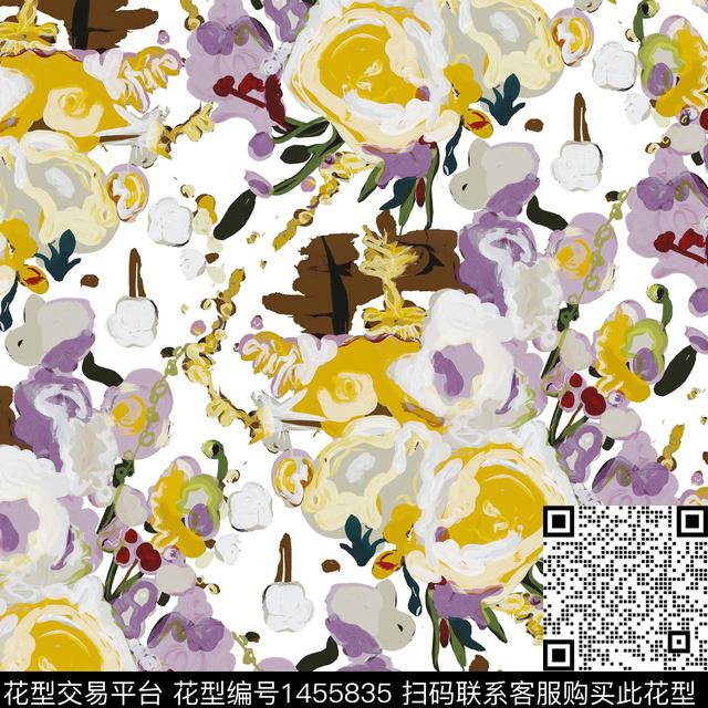 油画华亿平台玫瑰花大花数码印花华亿平台下载（图片编号: 1455835） - 瓦栏（Walan）