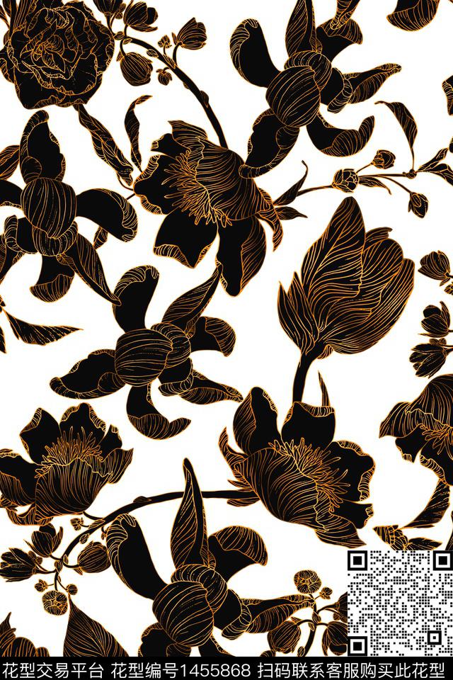 真丝花卉抽象花卉数码印花华亿平台下载（图片编号: 1455868） - 瓦栏（Walan）