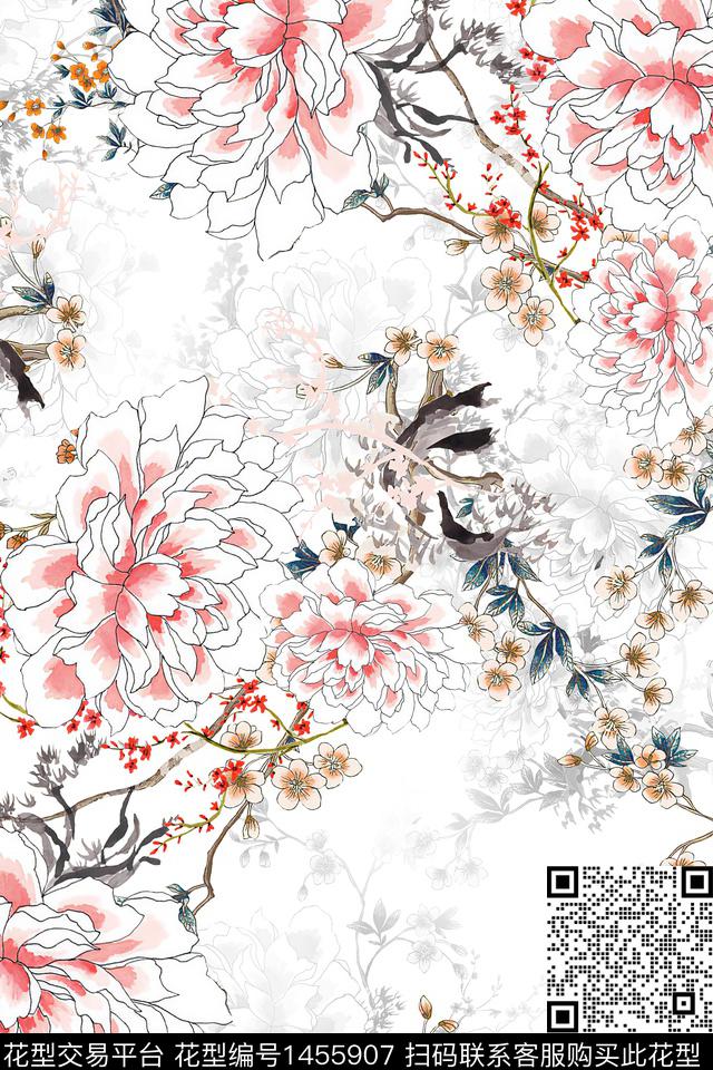 水彩大牌风旗袍数码印花华亿平台下载（图片编号: 1455907） - 瓦栏（Walan）