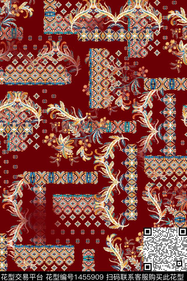 传统纹样佩斯利大牌风数码印花华亿平台下载（图片编号: 1455909） - 瓦栏（Walan）