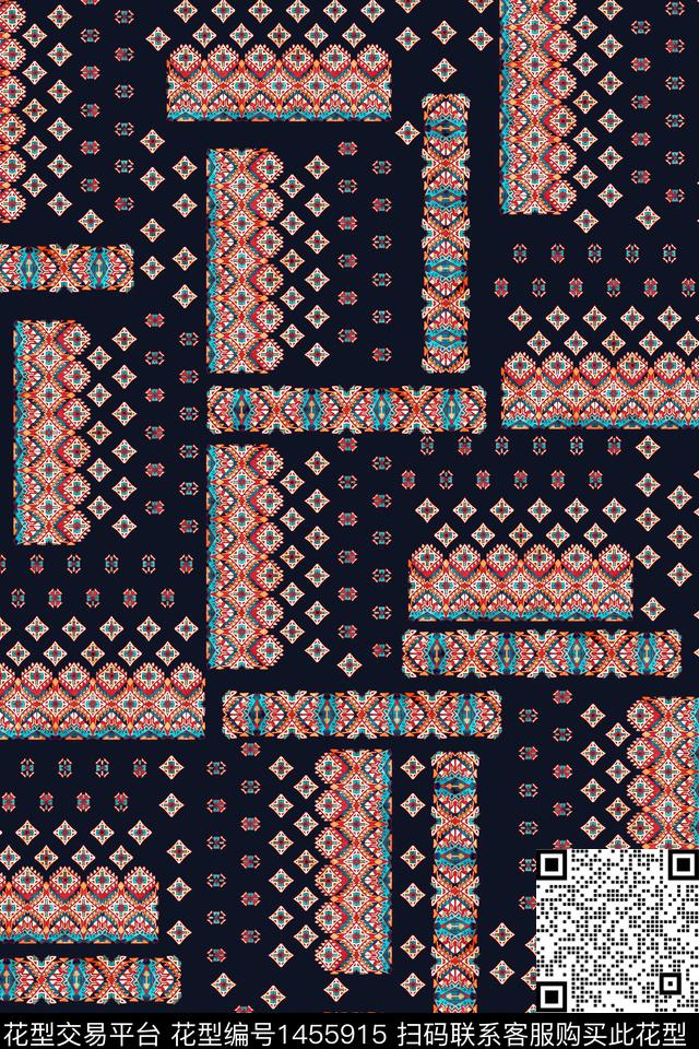 黑底花卉传统纹样大牌风数码印花华亿平台下载（图片编号: 1455915） - 瓦栏（Walan）