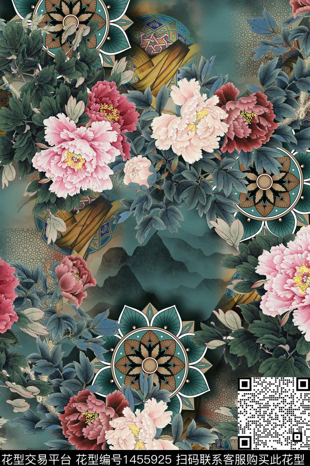 花卉香云纱中国风数码印花华亿平台下载（图片编号: 1455925） - 瓦栏（Walan）