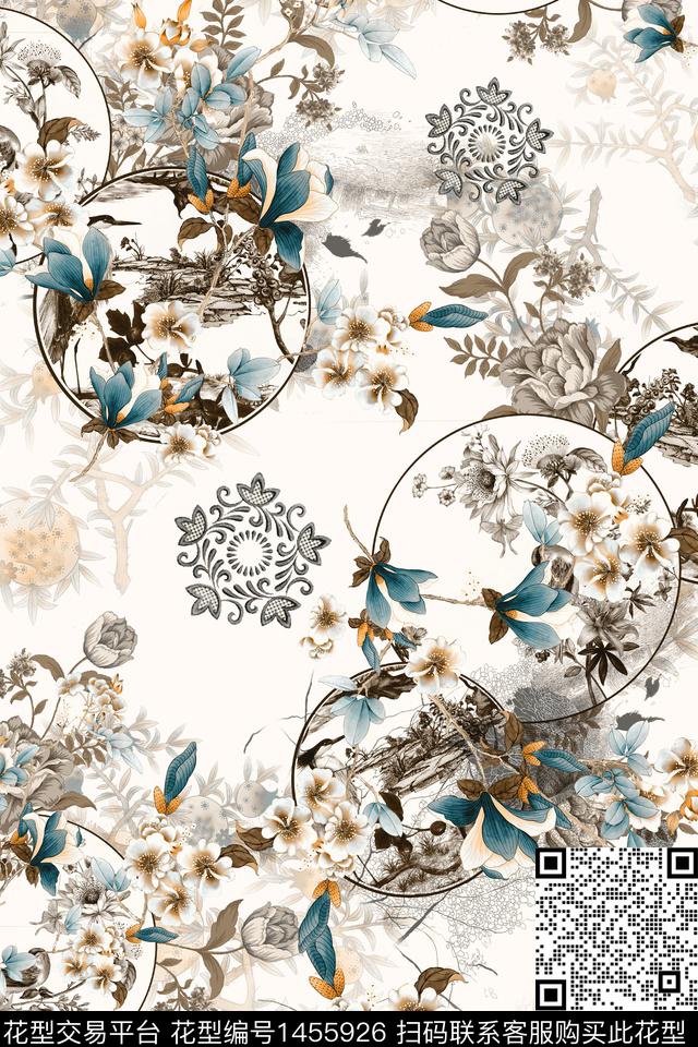 时尚花卉中国风数码印花华亿平台下载（图片编号: 1455926） - 瓦栏（Walan）