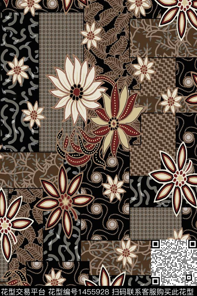 民族风花卉香云纱数码印花华亿平台下载（图片编号: 1455928） - 瓦栏（Walan）