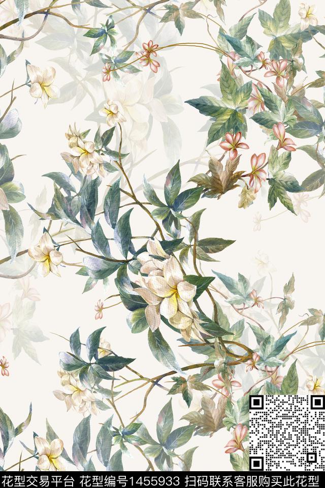 花卉小清新真丝数码印花华亿平台下载（图片编号: 1455933） - 瓦栏（Walan）