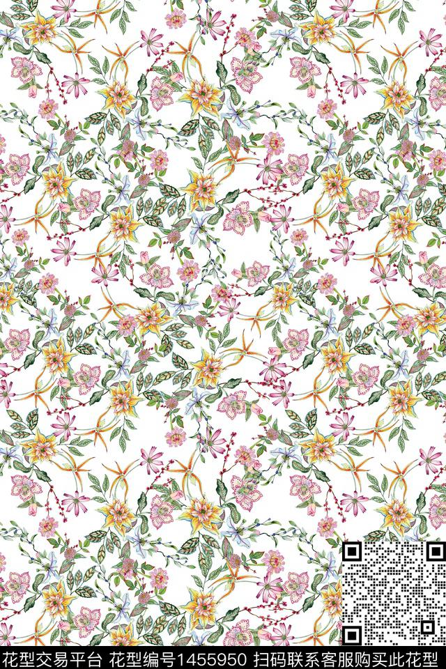清爽底花卉花卉大牌风数码印花华亿平台下载（图片编号: 1455950） - 瓦栏（Walan）
