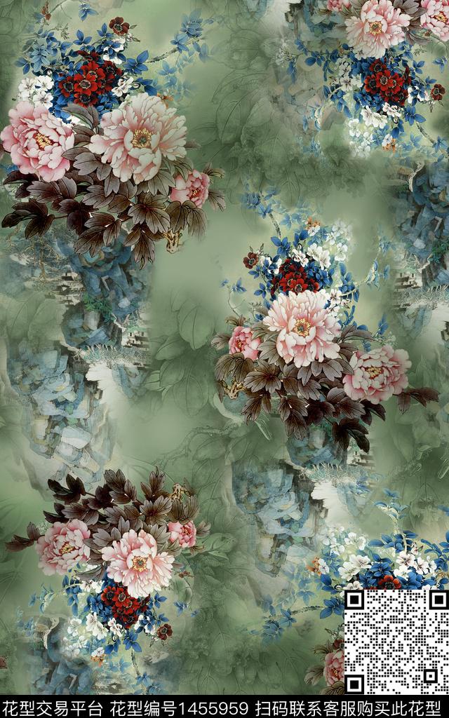 数码华亿平台花卉香云纱数码印花华亿平台下载（图片编号: 1455959） - 瓦栏（Walan）