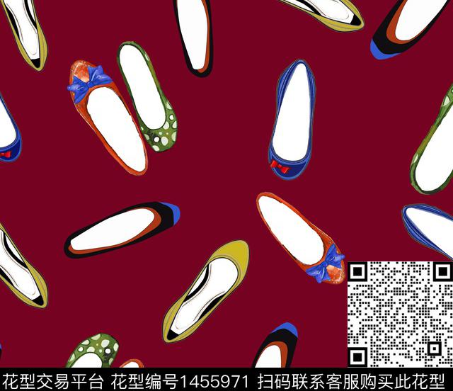 鞋子女性酒红底数码印花华亿平台下载（图片编号: 1455971） - 瓦栏（Walan）