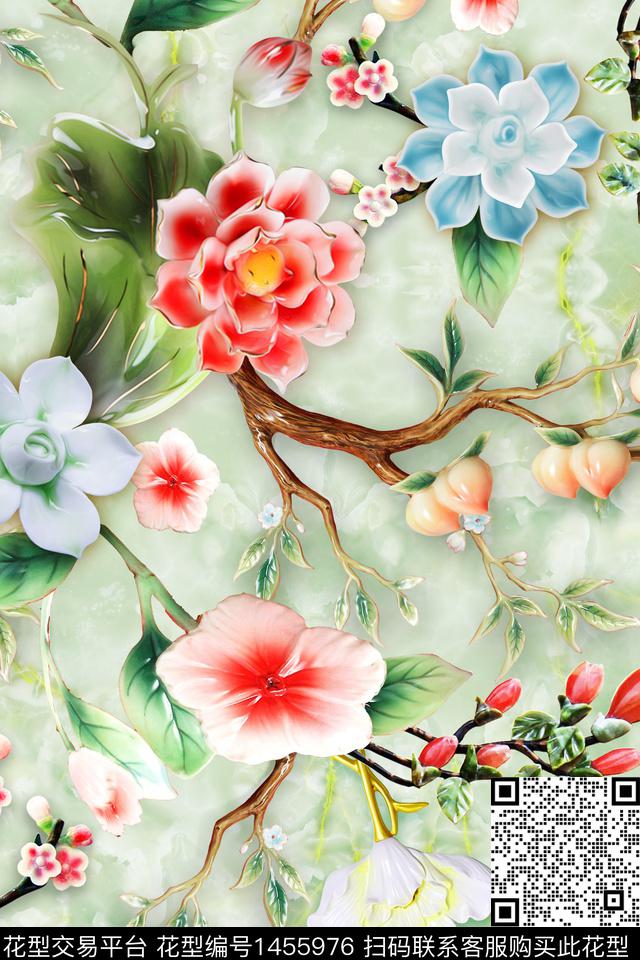 花卉大牌风旗袍数码印花华亿平台下载（图片编号: 1455976） - 瓦栏（Walan）