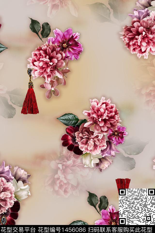 绿植树叶包金花卉数码印花华亿平台下载（图片编号: 1456086） - 瓦栏（Walan）