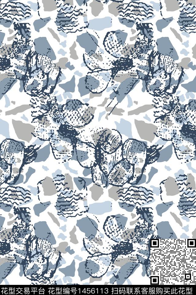 几何花卉线条几何数码印花华亿平台下载（图片编号: 1456113） - 瓦栏（Walan）