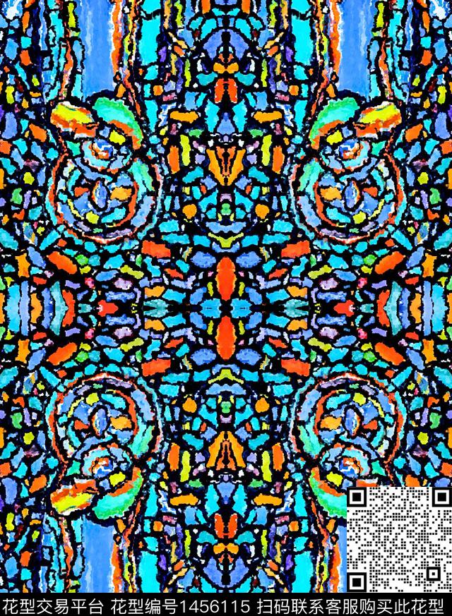 手绘几何抽象数码印花华亿平台下载（图片编号: 1456115） - 瓦栏（Walan）