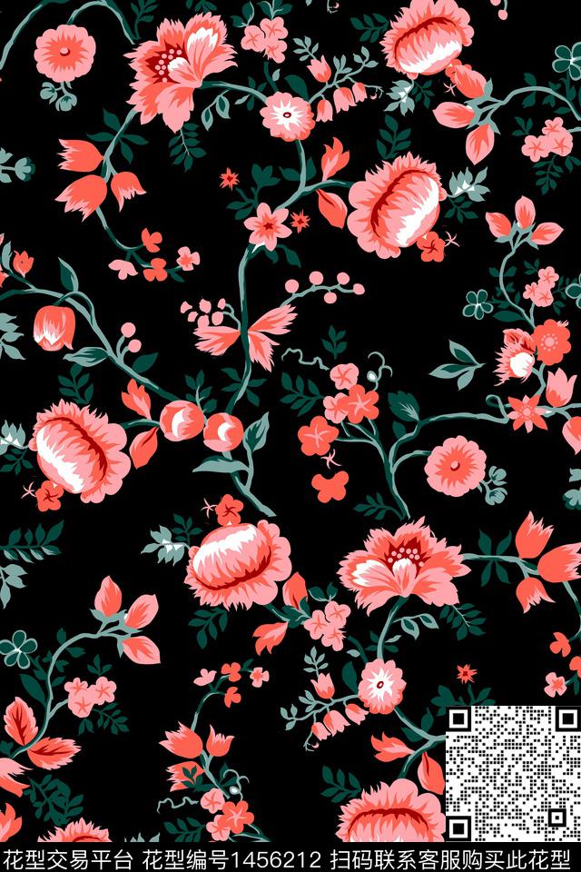 时尚花卉真丝数码印花华亿平台下载（图片编号: 1456212） - 瓦栏（Walan）