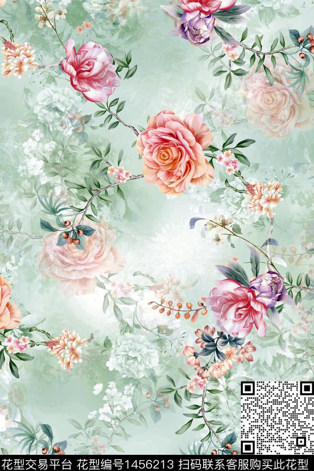 花卉小清新真丝数码印花华亿平台下载（图片编号: 1456213） - 瓦栏（Walan）