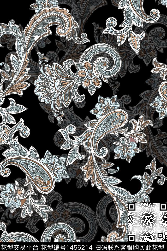 时尚佩斯利真丝数码印花华亿平台下载（图片编号: 1456214） - 瓦栏（Walan）