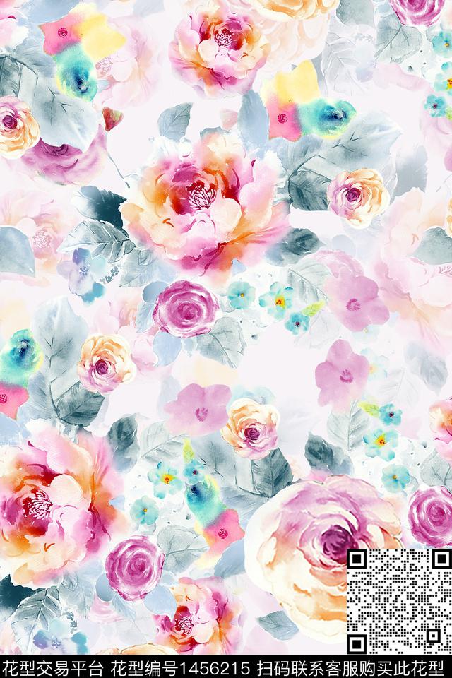 花卉小清新真丝数码印花华亿平台下载（图片编号: 1456215） - 瓦栏（Walan）