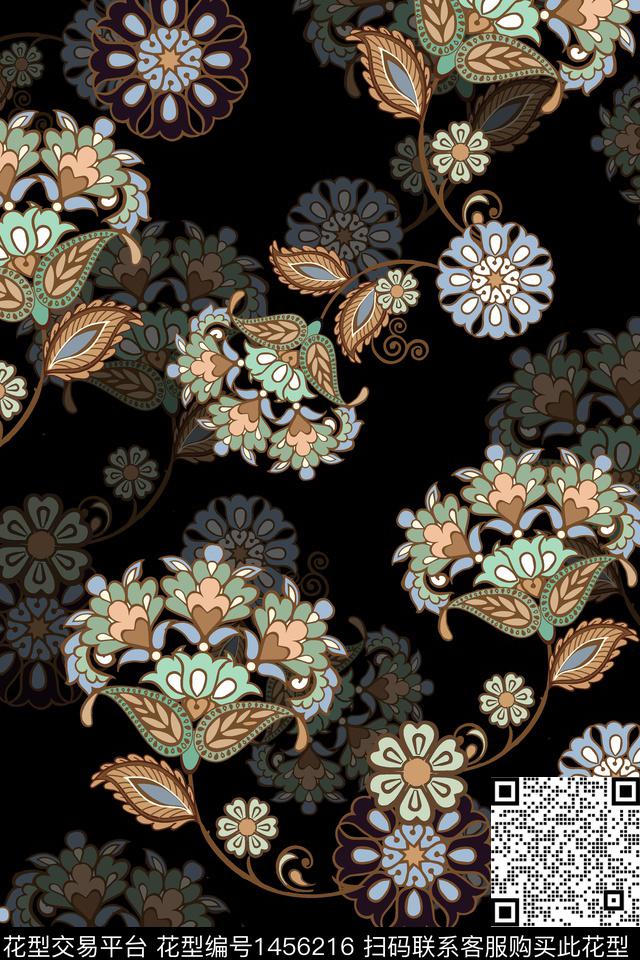 时尚佩斯利真丝数码印花华亿平台下载（图片编号: 1456216） - 瓦栏（Walan）