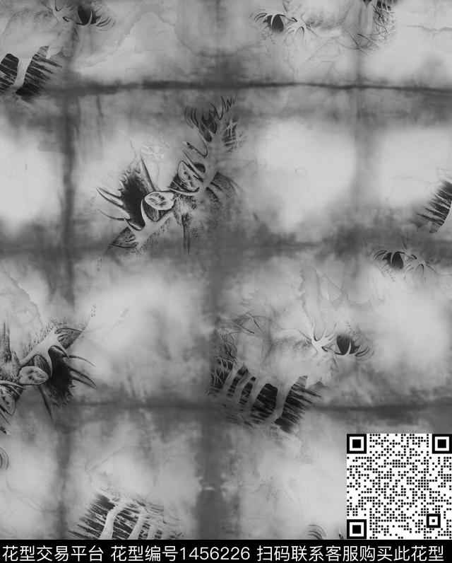 男装满版花格子水墨风数码印花华亿平台下载（图片编号: 1456226） - 瓦栏（Walan）