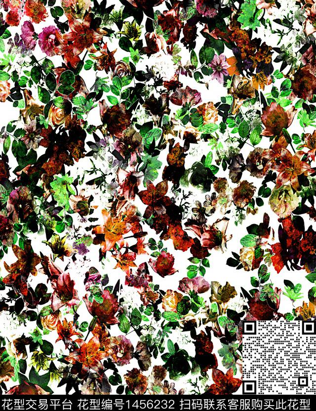 渐变花卉抽象数码印花华亿平台下载（图片编号: 1456232） - 瓦栏（Walan）