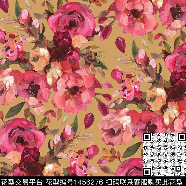 油画华亿平台水彩花卉手绘大花数码印花华亿平台下载（图片编号: 1456276） - 瓦栏（Walan）