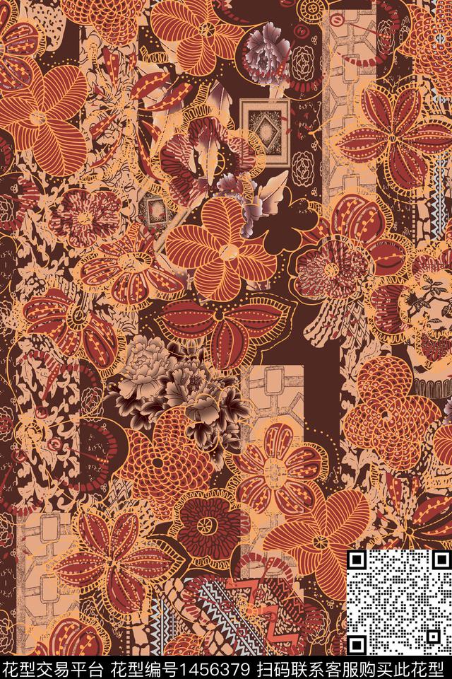 抽象花卉雕印华亿平台真丝数码印花华亿平台下载（图片编号: 1456379） - 瓦栏（Walan）