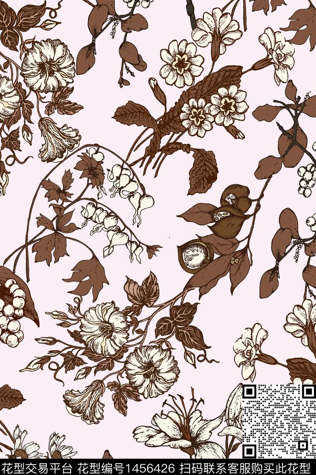 真丝年轻女性花卉数码印花华亿平台下载（图片编号: 1456426） - 瓦栏（Walan）