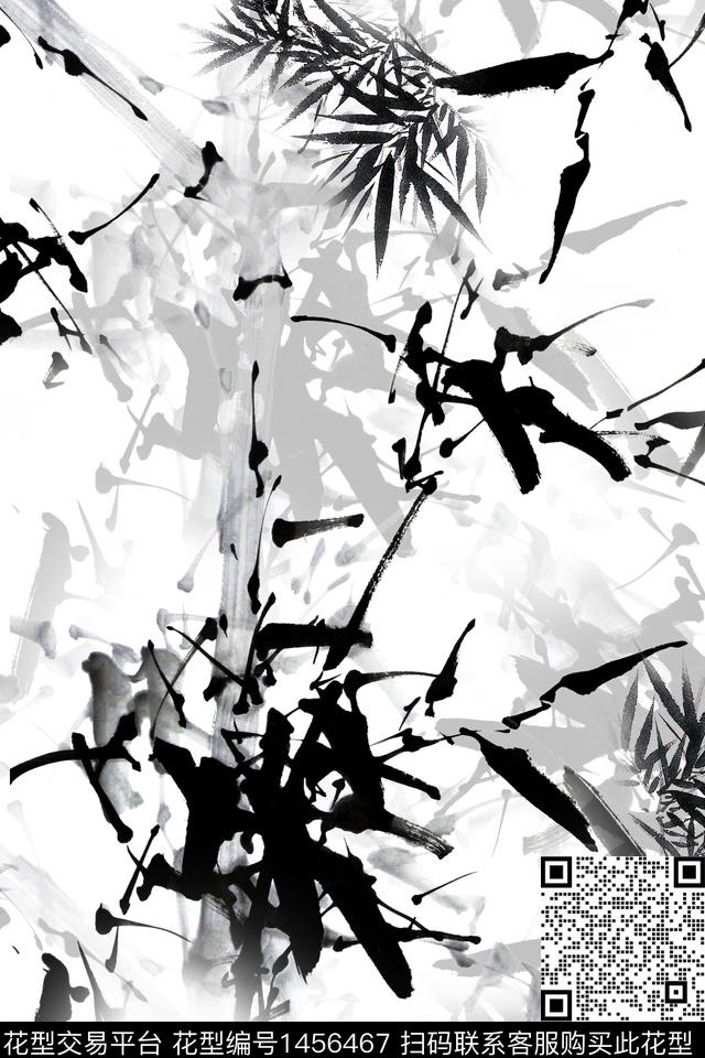 黑白华亿平台水墨风小清新数码印花华亿平台下载（图片编号: 1456467） - 瓦栏（Walan）