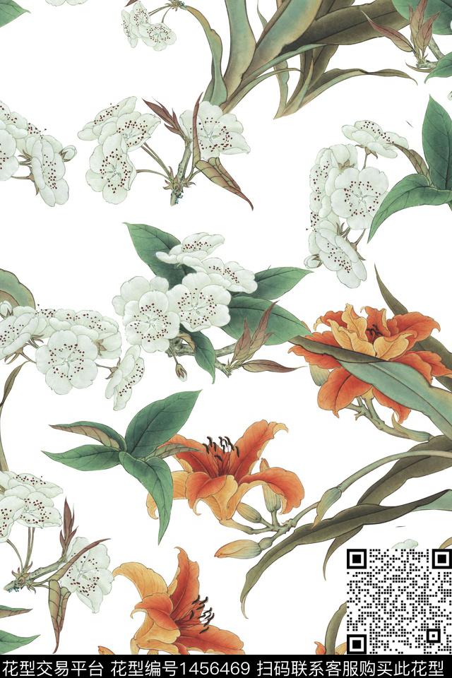 清爽底花卉花卉大牌风数码印花华亿平台下载（图片编号: 1456469） - 瓦栏（Walan）