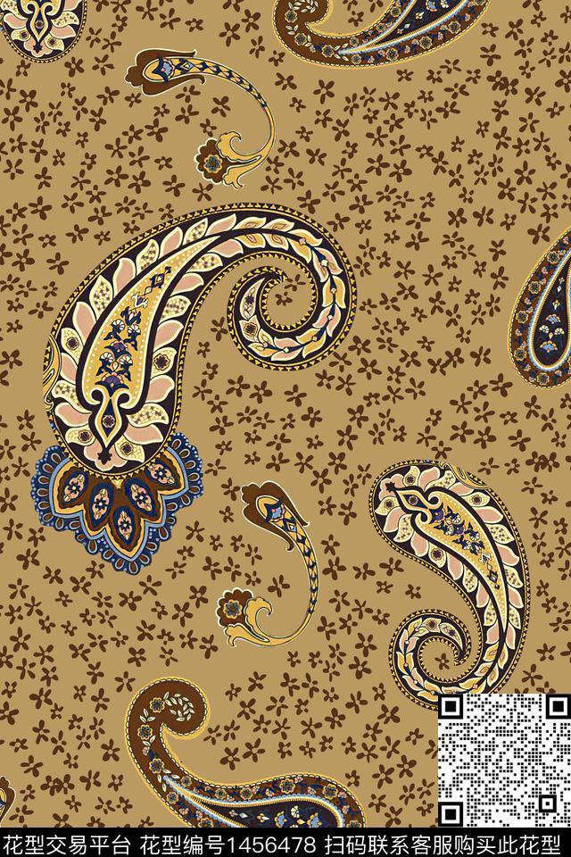 几何花卉传统纹样大牌风数码印花华亿平台下载（图片编号: 1456478） - 瓦栏（Walan）