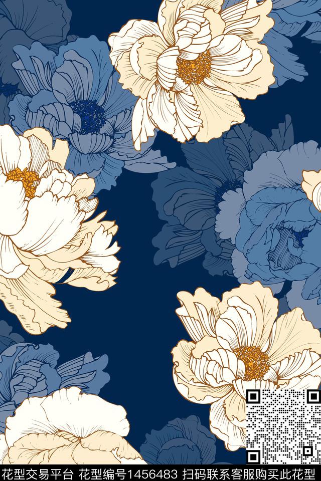 绿植树叶线条迪拜花卉数码印花华亿平台下载（图片编号: 1456483） - 瓦栏（Walan）