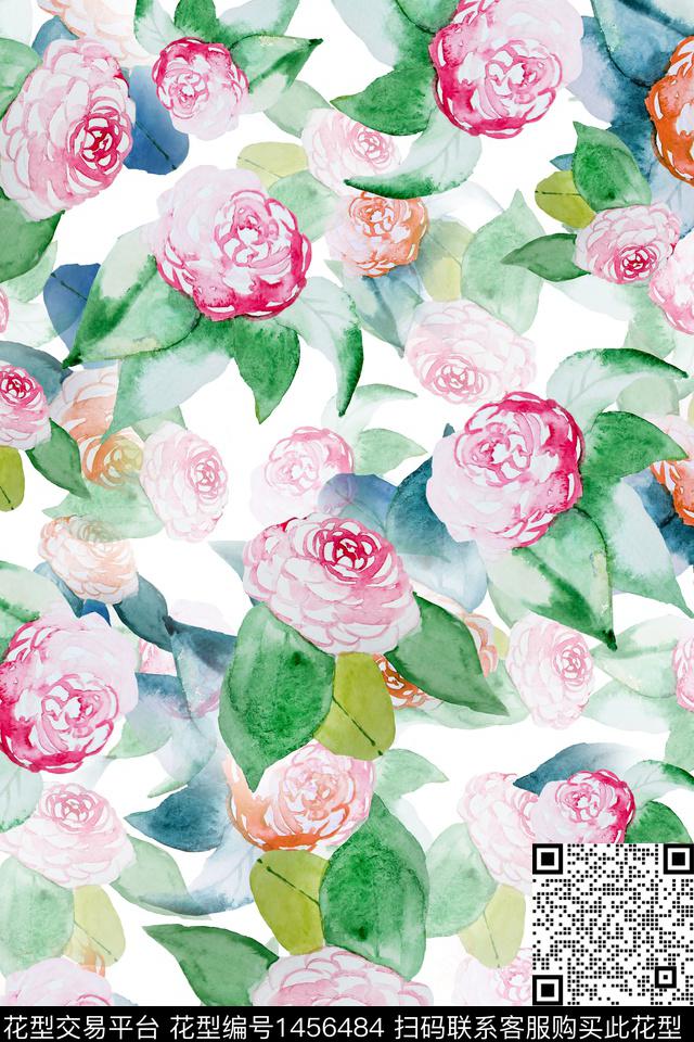 绿植树叶水彩年轻女性数码印花华亿平台下载（图片编号: 1456484） - 瓦栏（Walan）