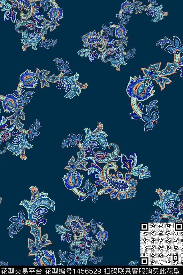 时尚佩斯利真丝数码印花华亿平台下载（图片编号: 1456529） - 瓦栏（Walan）