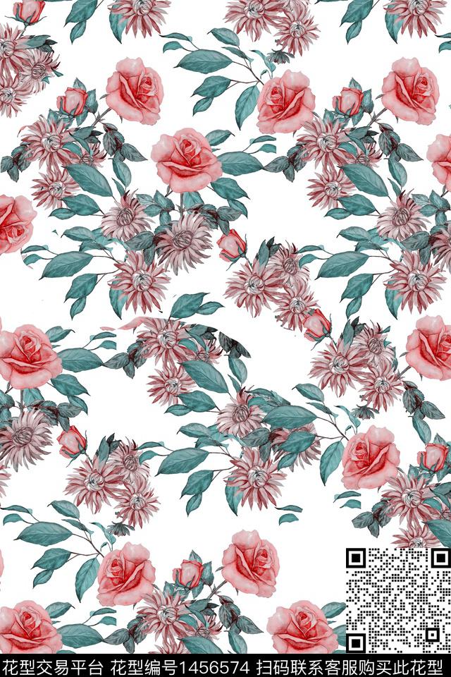 文艺复古花卉数码印花华亿平台下载（图片编号: 1456574） - 瓦栏（Walan）