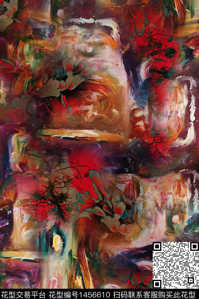 花卉抽象朦胧花卉数码印花华亿平台下载（图片编号: 1456610） - 瓦栏（Walan）