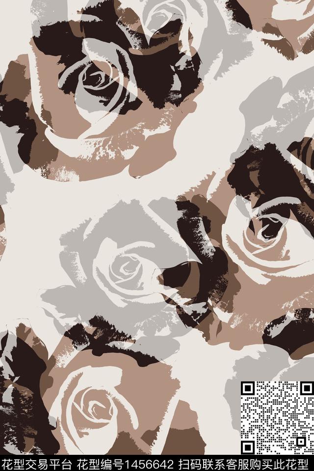 玫瑰花花卉大花传统印花华亿平台下载（图片编号: 1456642） - 瓦栏（Walan）