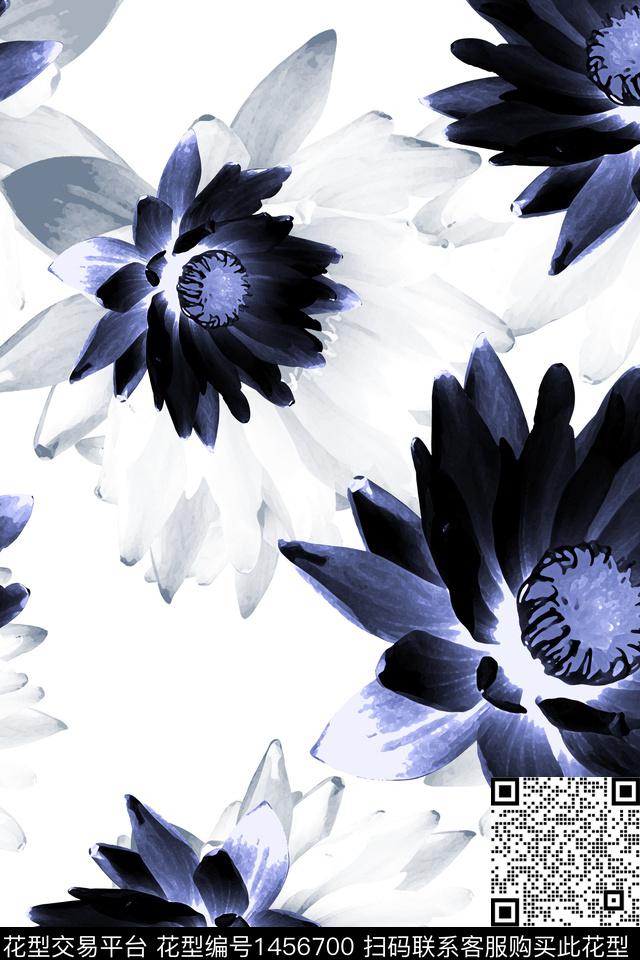 荷花花卉大花数码印花华亿平台下载（图片编号: 1456700） - 瓦栏（Walan）