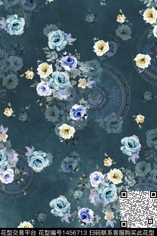 花卉大牌风香云纱数码印花华亿平台下载（图片编号: 1456713） - 瓦栏（Walan）