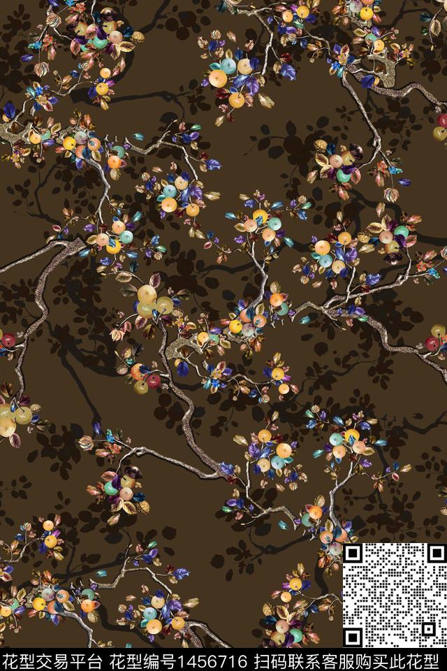 花卉大牌风香云纱数码印花华亿平台下载（图片编号: 1456716） - 瓦栏（Walan）