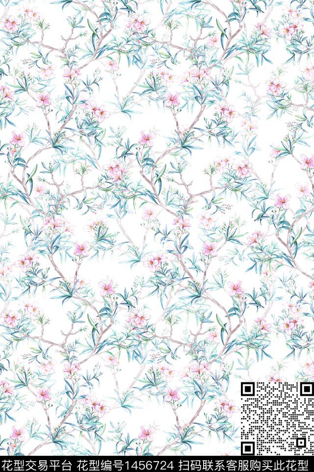 花卉大牌风小清新数码印花华亿平台下载（图片编号: 1456724） - 瓦栏（Walan）